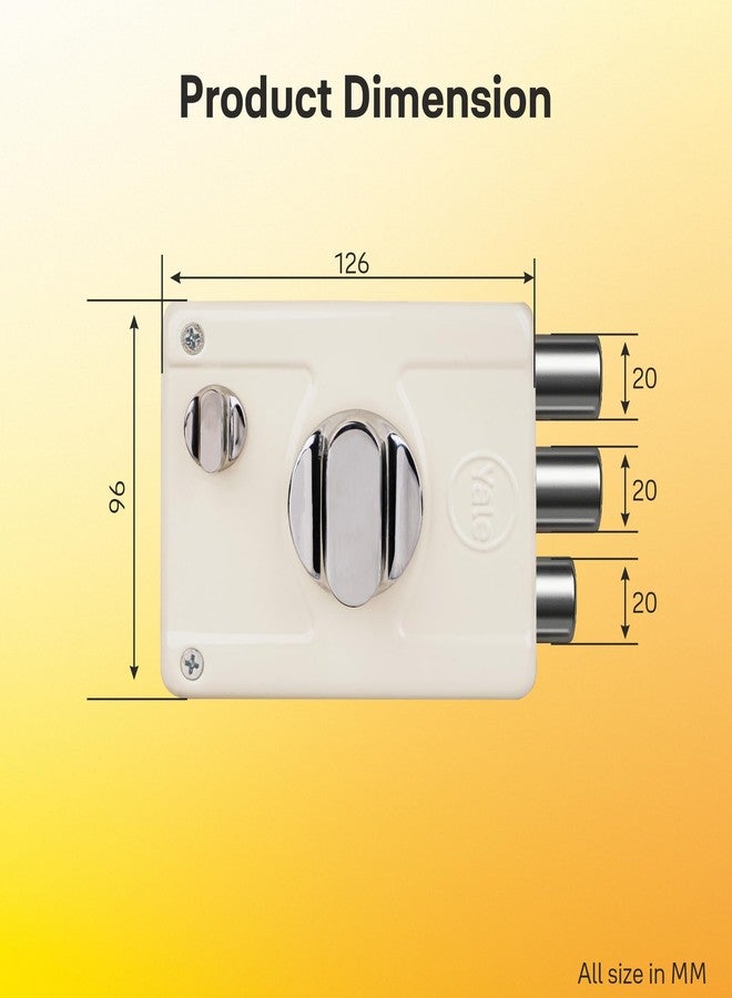 ييل قفل YALE Rim Lock، مزود بقفلين مزلاج وقفل واحد، ومقبض إبهام، وأربعة مفاتيح ذات غمازات (لون عاجي) | قفل باب رئيسي للمنزل/غرفة النوم/المكتب/الفندق (اللون: فضي) - Image 3